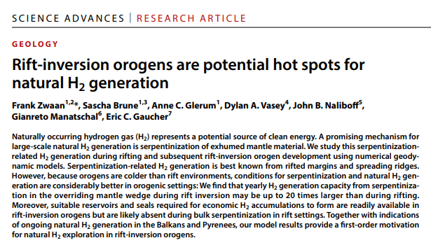 Natural Hydrogen Science Advances Zwaan 2025